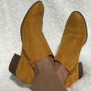 Mustard Suede Ankle Booties